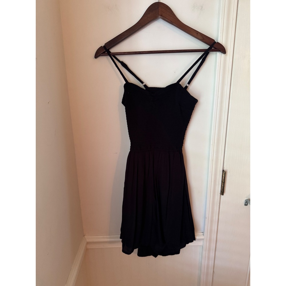 Hollister Black Smocked Cutout Romper Small Long Sleeveless Spaghetti Strap